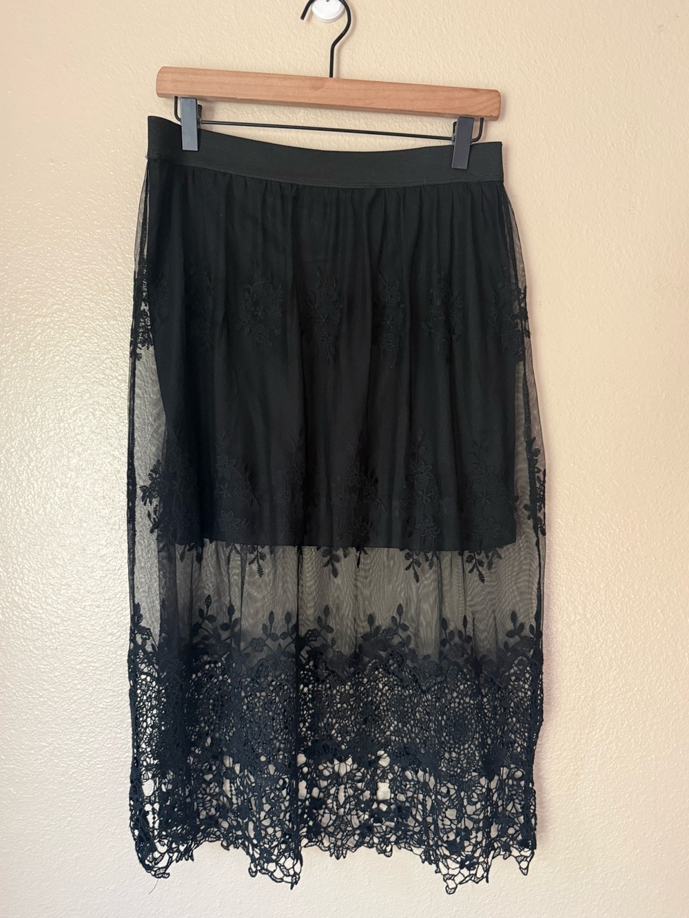 ❇️Divided Black Lace Midi Skirt with Crochet Trim 2 for $22❇️